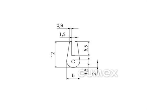 "U" Silikonprofil mit Loch, 12x6/1,5mm, 40°ShA, -60°C/+180°C, transparent, 